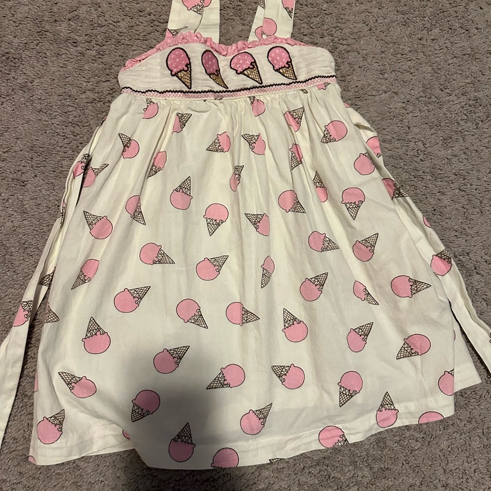 Ice Cream Print Kids Dress - Pink and White